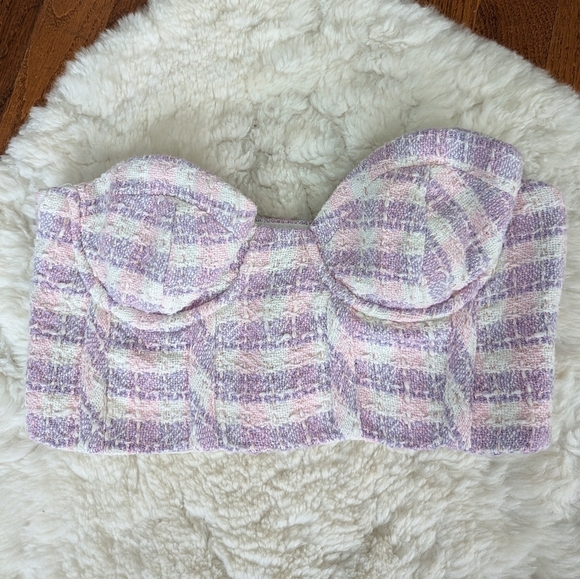 Zara tweed bustier corset top pink purple white small - Picture 5 of 10